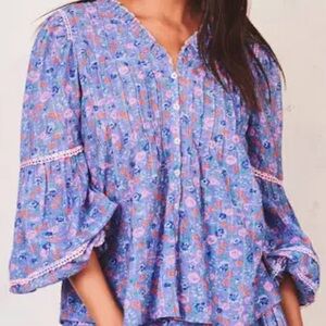 LoveShackFancy Blue Floral Blouse